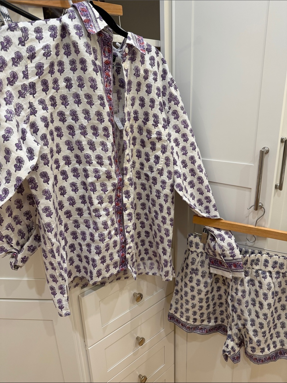 J. Crew White & Purple Floral Printed short set